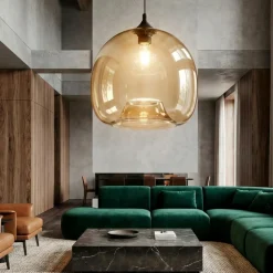 Lampadari Moderni-Fabas Luce Lampadario di vetro soffiato ambra trasparente maia