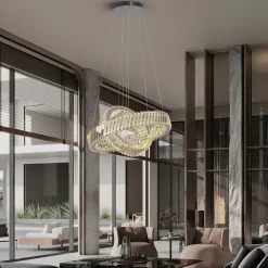 Lampadari Moderni-Selezionato da Mazzolaluce Lampadario doppio anello di cristalli trasparenti per soggiorno