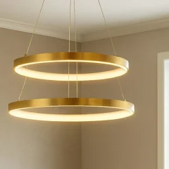 Lampadari Moderni-Selezionato da Mazzolaluce Lampadario doppio anello foglia oro led 3000k dimmerabile moderno