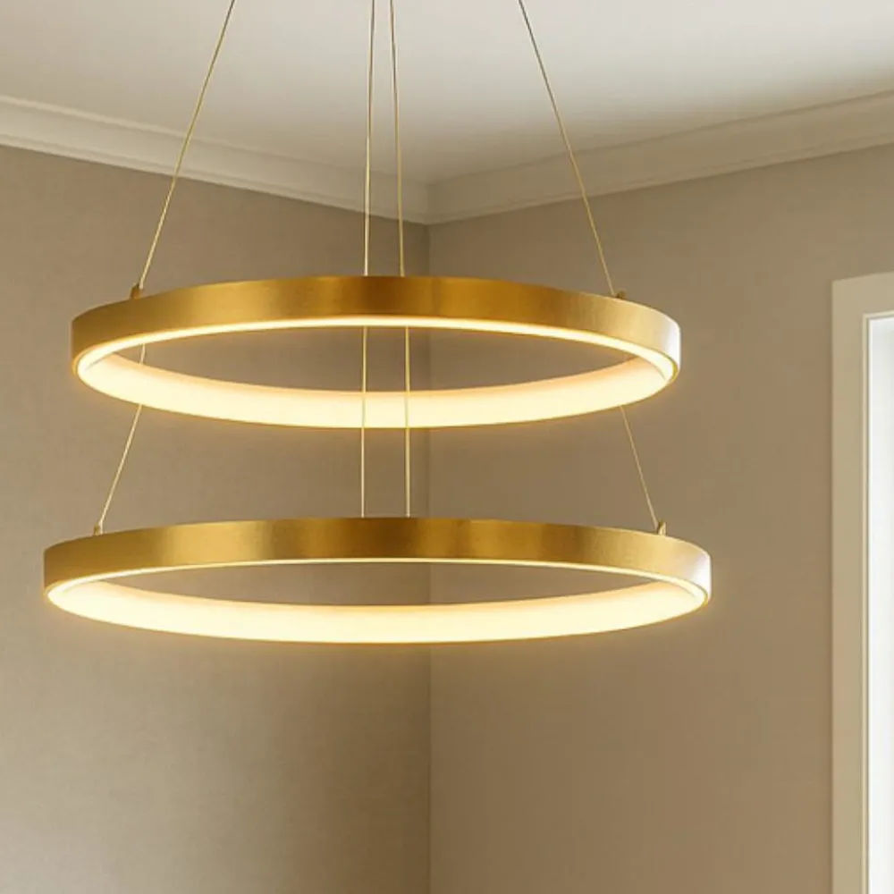 Lampadari Moderni-Selezionato da Mazzolaluce Lampadario doppio anello foglia oro led 3000k dimmerabile moderno