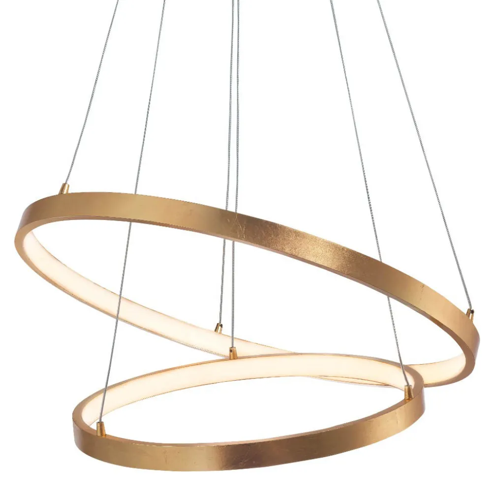 Lampadari Moderni-Selezionato da Mazzolaluce Lampadario doppio anello foglia oro led 3000k dimmerabile moderno