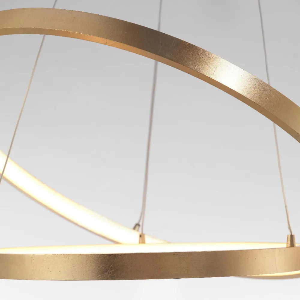 Lampadari Moderni-Selezionato da Mazzolaluce Lampadario doppio anello foglia oro led 3000k dimmerabile moderno