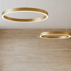 Lampadari Moderni-Gea Luce Lampadario doppio anello oro spazzolato led 60w 3000 lm 3000k