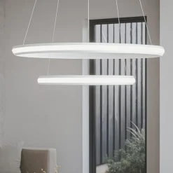Lampadari Moderni-Selezionato da Mazzolaluce Lampadario doppio cerchio bianco design moderno led dimmerabile