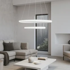Lampadari Moderni-Selezionato da Mazzolaluce Lampadario doppio cerchio bianco design moderno led dimmerabile