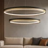 Lampadari Moderni-Selezionato da Mazzolaluce Lampadario doppio cerchio nero oro 80cm led98w 30000k dimmerabile