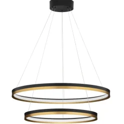Lampadari Moderni-Selezionato da Mazzolaluce Lampadario doppio cerchio nero oro 80cm led98w 30000k dimmerabile