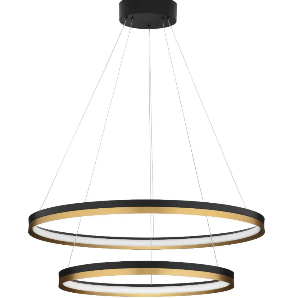 Lampadari Moderni-Selezionato da Mazzolaluce Lampadario doppio cerchio nero oro 80cm led98w 30000k dimmerabile