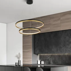 Lampadari Moderni-Selezionato da Mazzolaluce Lampadario doppio cerchio nero oro 80cm led98w 30000k dimmerabile