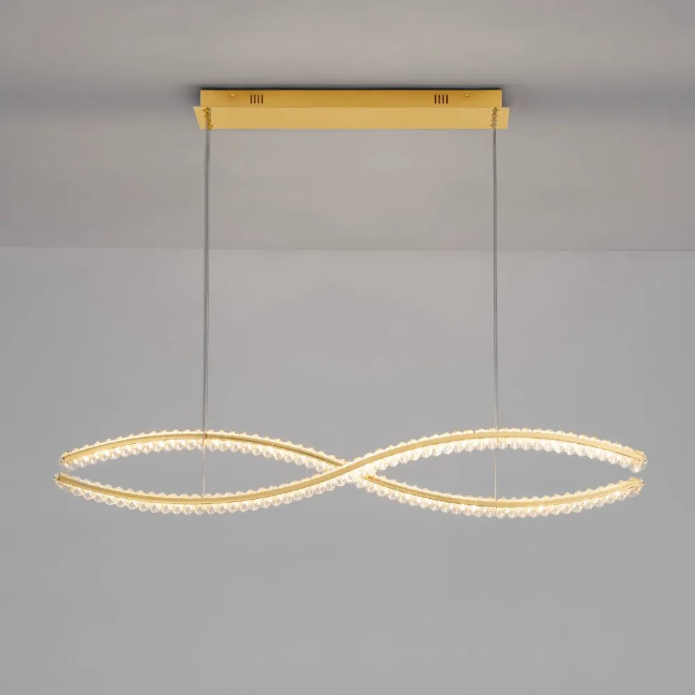 Lampadari Moderni-Selezionato da Mazzolaluce Lampadario dorato con cristalli led 95w 3500k per soggiorno
