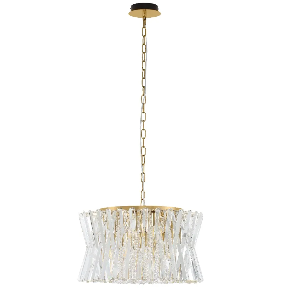 Lampadari Moderni-Selezionato da Mazzolaluce Lampadario dorato di cristalli trasparenti per salone