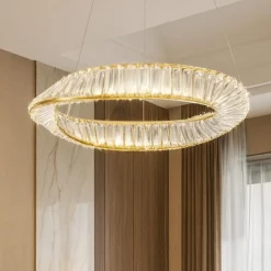 Lampadari Moderni-Selezionato da Mazzolaluce Lampadario dorato di cristallo led 36w 3000k per soggiorno