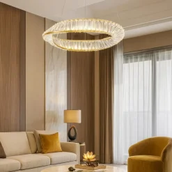 Lampadari Moderni-Selezionato da Mazzolaluce Lampadario dorato di cristallo led 36w 3000k per soggiorno