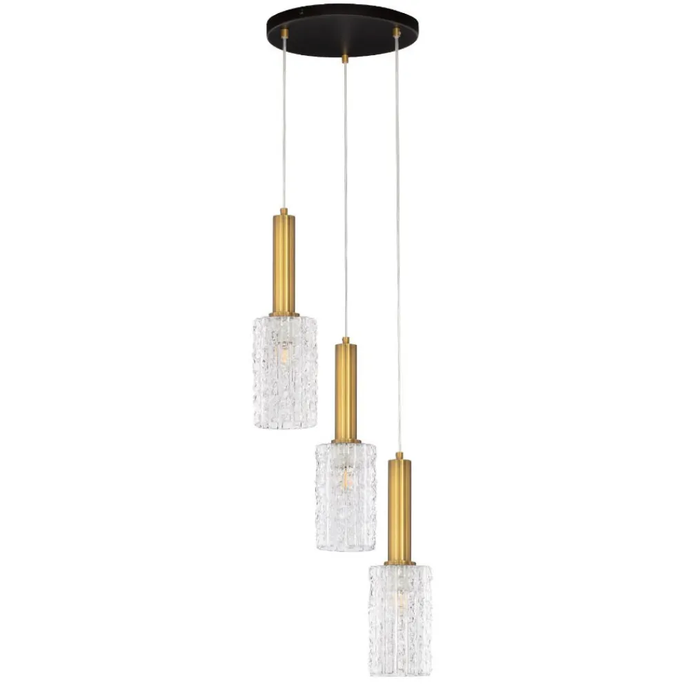 Lampadari Moderni-Selezionato da Mazzolaluce Lampadario dorato 3 luci moderno vetri trasparenti