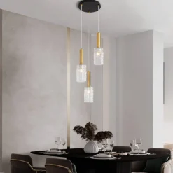 Lampadari Moderni-Selezionato da Mazzolaluce Lampadario dorato 3 luci moderno vetri trasparenti