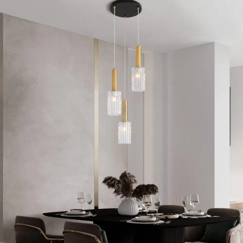 Lampadari Moderni-Selezionato da Mazzolaluce Lampadario dorato 3 luci moderno vetri trasparenti