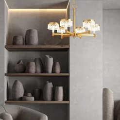 Lampadari Moderni-Selezionato da Mazzolaluce Lampadario dorato per soggiorno led 38w 3000k