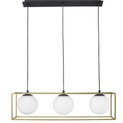 Lampadari Cucina-Selezionato da Mazzolaluce Lampadario dorato per tavolo da cucina sfere vetro bianco
