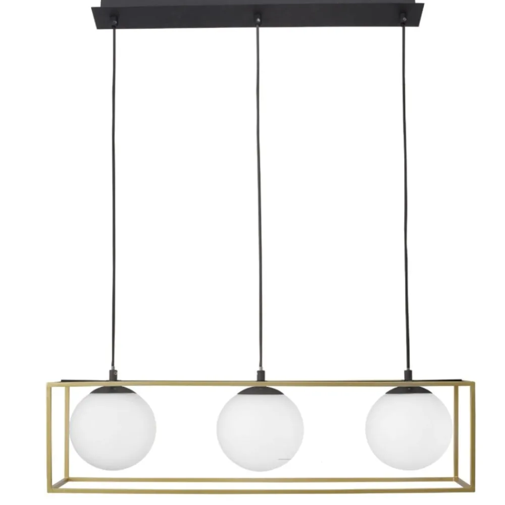 Lampadari Cucina-Selezionato da Mazzolaluce Lampadario dorato per tavolo da cucina sfere vetro bianco
