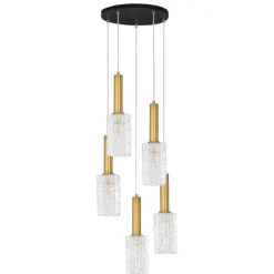 Lampadari Moderni-Selezionato da Mazzolaluce Lampadario dorato 5 vetri pendenti a cascata stile contemporaneo