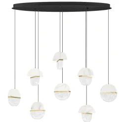 Lampadari Moderni-Selezionato da Mazzolaluce Lampadario elegante in marmo bianco e vetro 8 pendenti per tavolo soggiorno