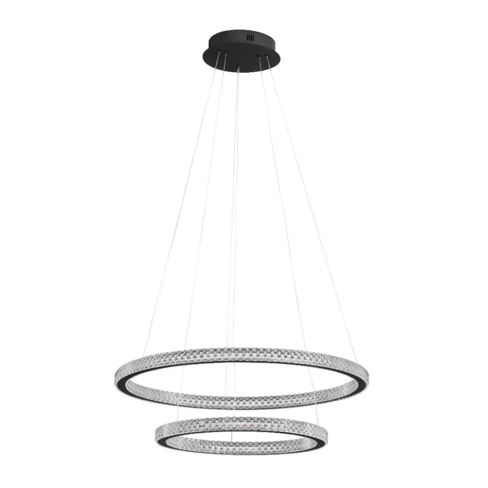Lampadari Moderni-Selezionato da Mazzolaluce Lampadario elegante nero doppio anello led 54w 3000k cristalli