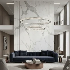 Lampadari Moderni-Selezionato da Mazzolaluce Lampadario elegante nero doppio anello led 54w 3000k cristalli