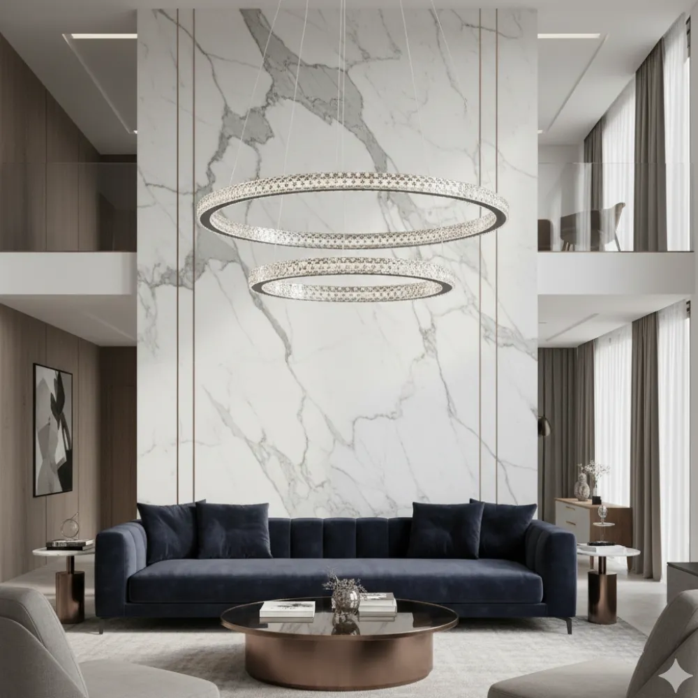 Lampadari Moderni-Selezionato da Mazzolaluce Lampadario elegante nero doppio anello led 54w 3000k cristalli