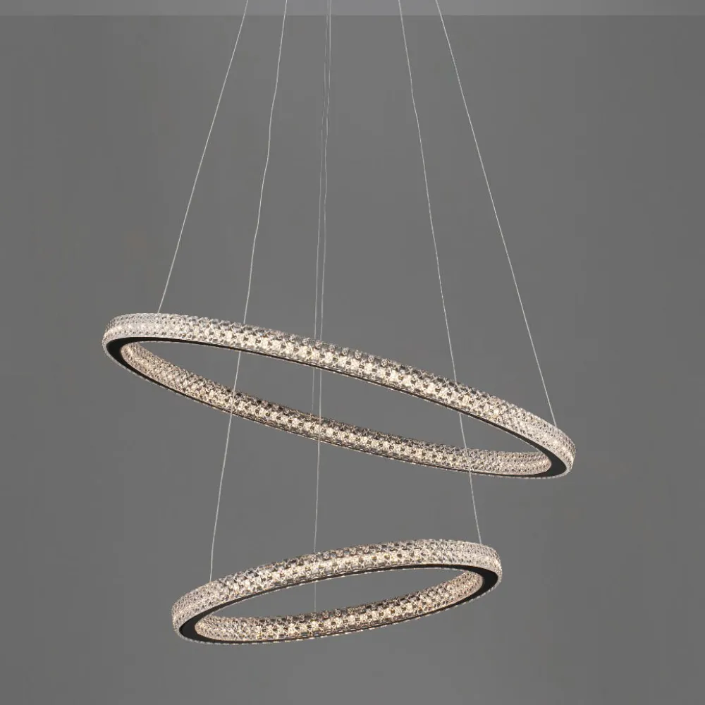 Lampadari Moderni-Selezionato da Mazzolaluce Lampadario elegante nero doppio anello led 54w 3000k cristalli