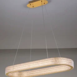 Lampadari Moderni-Selezionato da Mazzolaluce Lampadario elegante ovale oro effetto cristalli per tavolo sala da pranzo