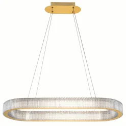 Lampadari Moderni-Selezionato da Mazzolaluce Lampadario elegante ovale oro effetto cristalli per tavolo sala da pranzo