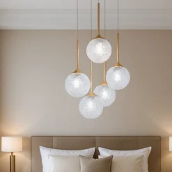 Lampadari Moderni-Selezionato da Mazzolaluce Lampadario elegante pendenti a grappolo oro vetri trasparenti