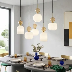 Lampadari Moderni-Selezionato da Mazzolaluce lampadario elegante per soggiorno salotto pendenti in vetro ambra bianco