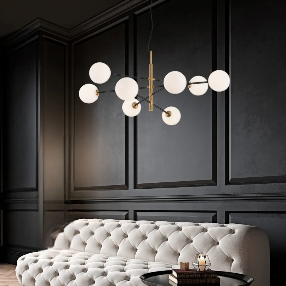 Lampadari Moderni-Selezionato da Mazzolaluce Lampadario elegante per soggiorno nero oro sfere vetro