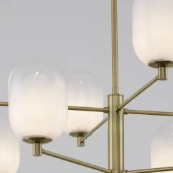 Lampadari Moderni-Selezionato da Mazzolaluce Lampadario elegante per soggiorno dorato sfere vetro bianco