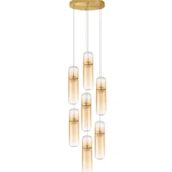 Lampadari Moderni-Selezionato da Mazzolaluce Lampadario elegante per soggiorno moderno capsule in vetro ambra led biemissione