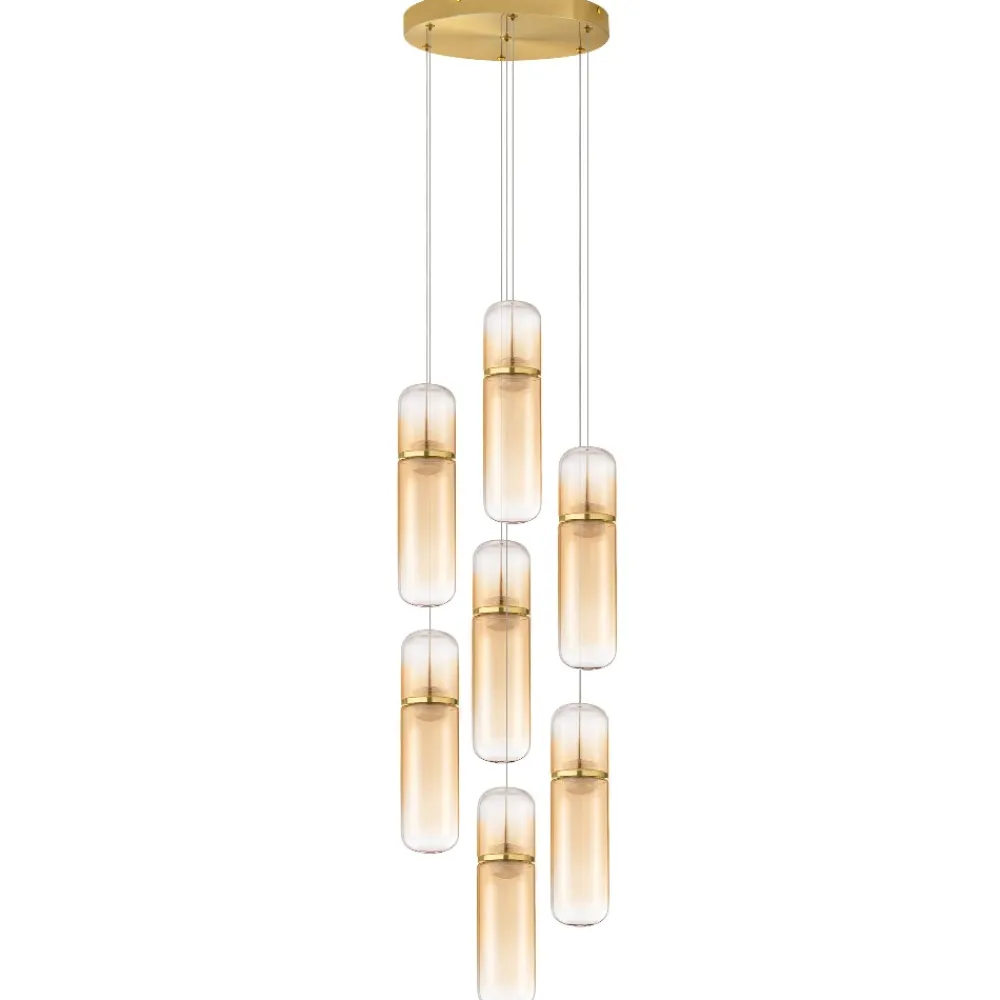 Lampadari Moderni-Selezionato da Mazzolaluce Lampadario elegante per soggiorno moderno capsule in vetro ambra led biemissione