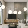 Lampadari Moderni-Maytoni Lampadario erich design moderno nichel sfere vetro bianco per soggiorno