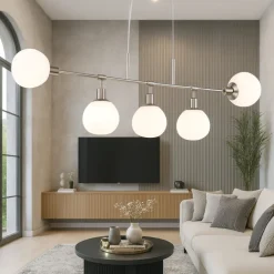 Lampadari Moderni-Maytoni Lampadario erich design moderno nichel sfere vetro bianco per soggiorno