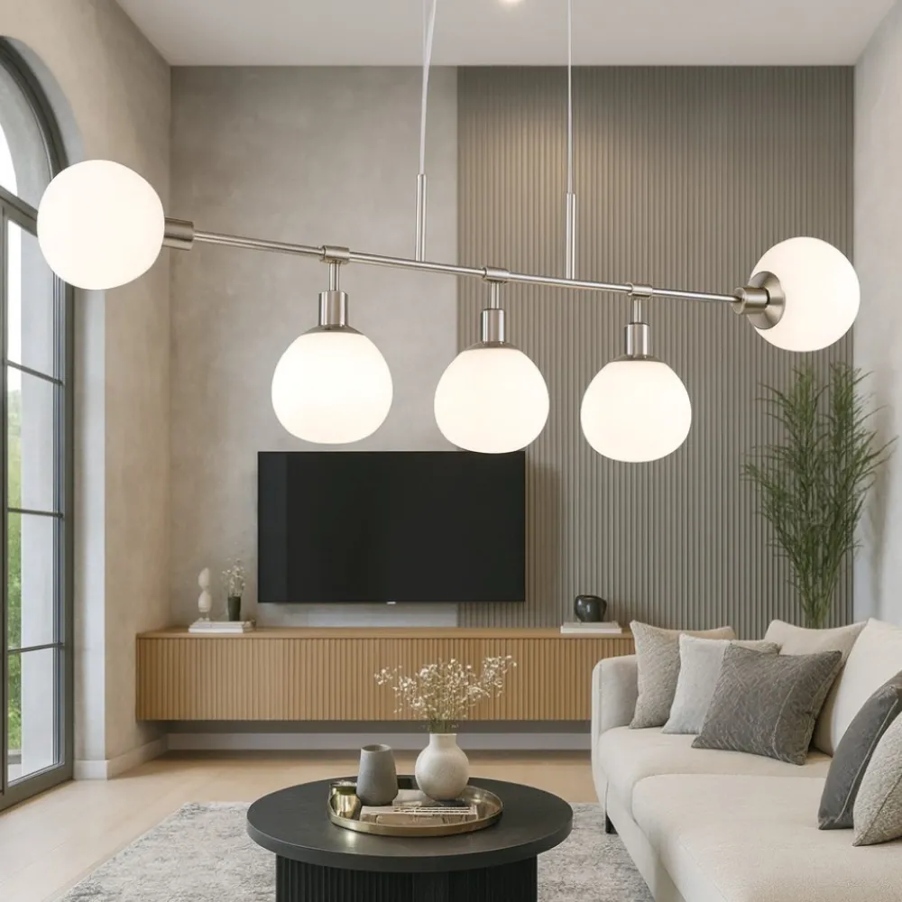Lampadari Moderni-Maytoni Lampadario erich design moderno nichel sfere vetro bianco per soggiorno