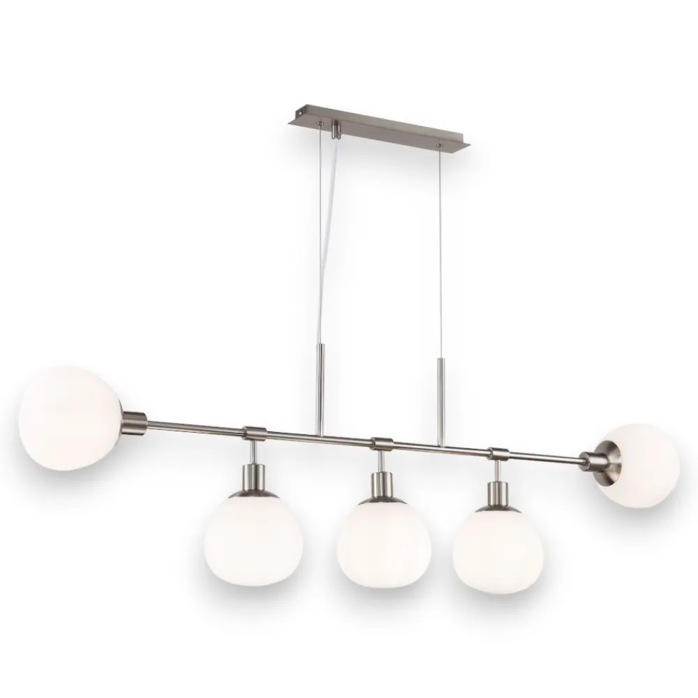 Lampadari Moderni-Maytoni Lampadario erich design moderno nichel sfere vetro bianco per soggiorno