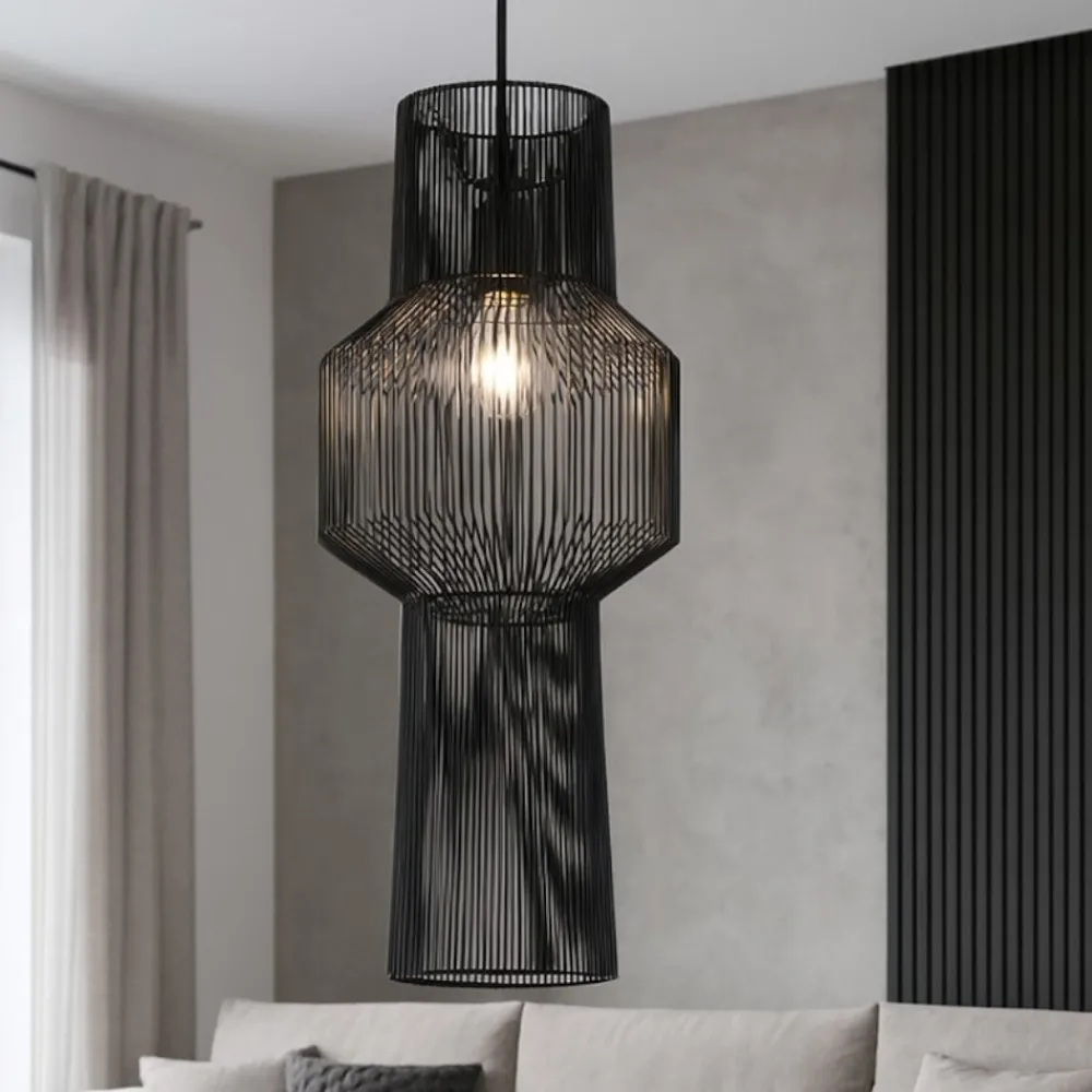 Lampadari Moderni-Selezionato da Mazzolaluce Lampadario fili di tessuto nero design moderno
