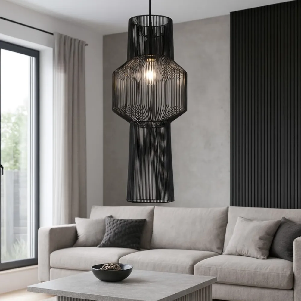 Lampadari Moderni-Selezionato da Mazzolaluce Lampadario fili di tessuto nero design moderno