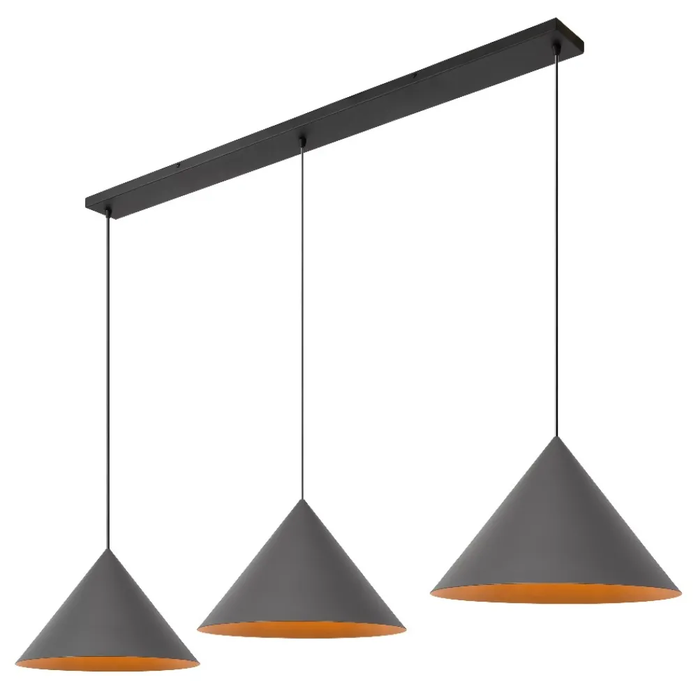 Lampadari Moderni-Selezionato da Mazzolaluce Lampadario grigio per tavolo sala da pranzo moderna 3 luci pendenti
