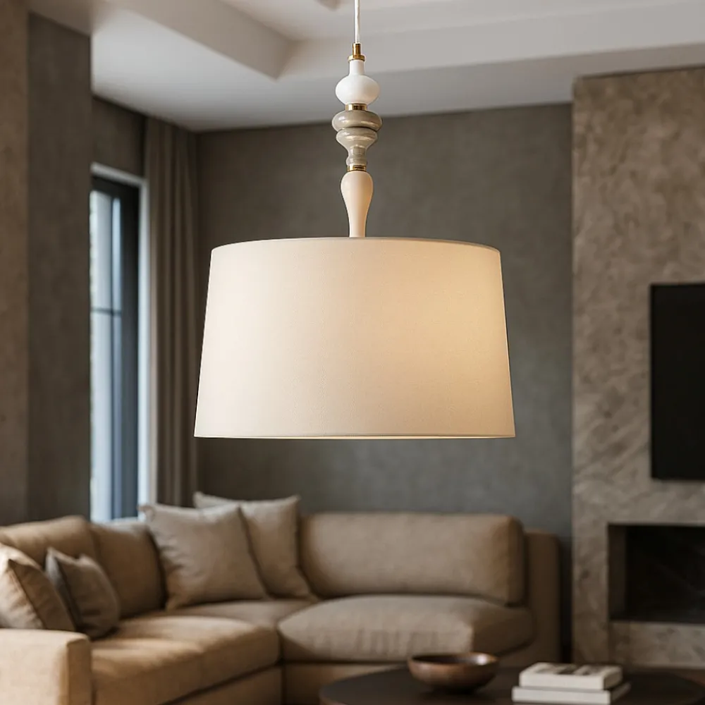Lampadari Moderni-Perenz Illuminazione Lampadario in ceramica con paralume per soggiorno abaco perenz
