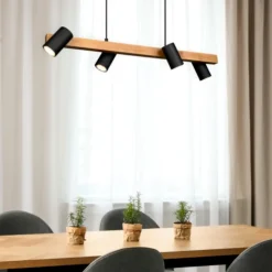 Lampadari Cucina-Selezionato da Mazzolaluce Lampadario in legno luci orientabili nero per cucina