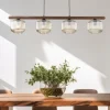 Lampadari Moderni-Selezionato da Mazzolaluce Lampadario in legno sfere di vetro cognac trasparente per sala da pranzo