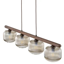 Lampadari Moderni-Selezionato da Mazzolaluce Lampadario in legno sfere di vetro cognac trasparente per sala da pranzo