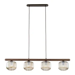 Lampadari Moderni-Selezionato da Mazzolaluce Lampadario in legno sfere di vetro cognac trasparente per sala da pranzo