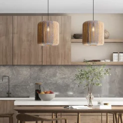 Lampadari Cucina-Selezionato da Mazzolaluce Lampadario in rattan corda naturale blu per cucina